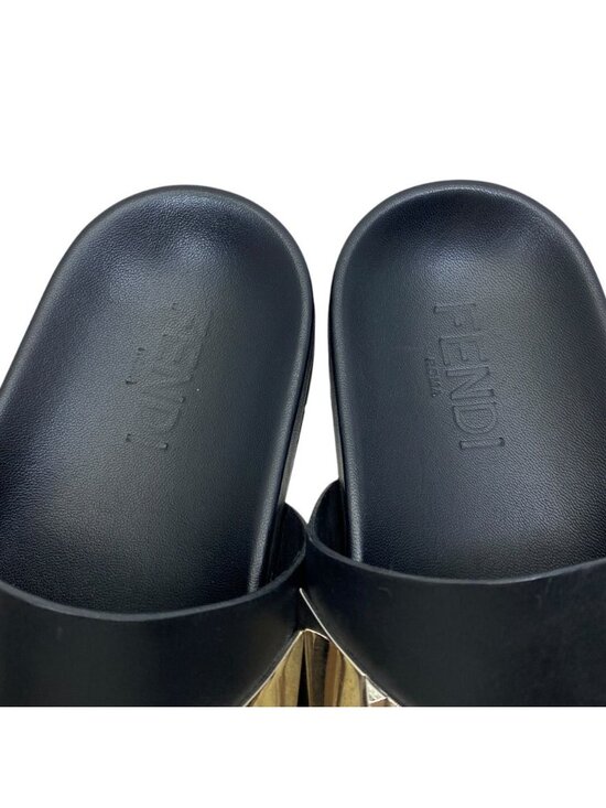 Fendi Monster Slide Sandals Metal Studs Leather Black Silver High Quality Daily